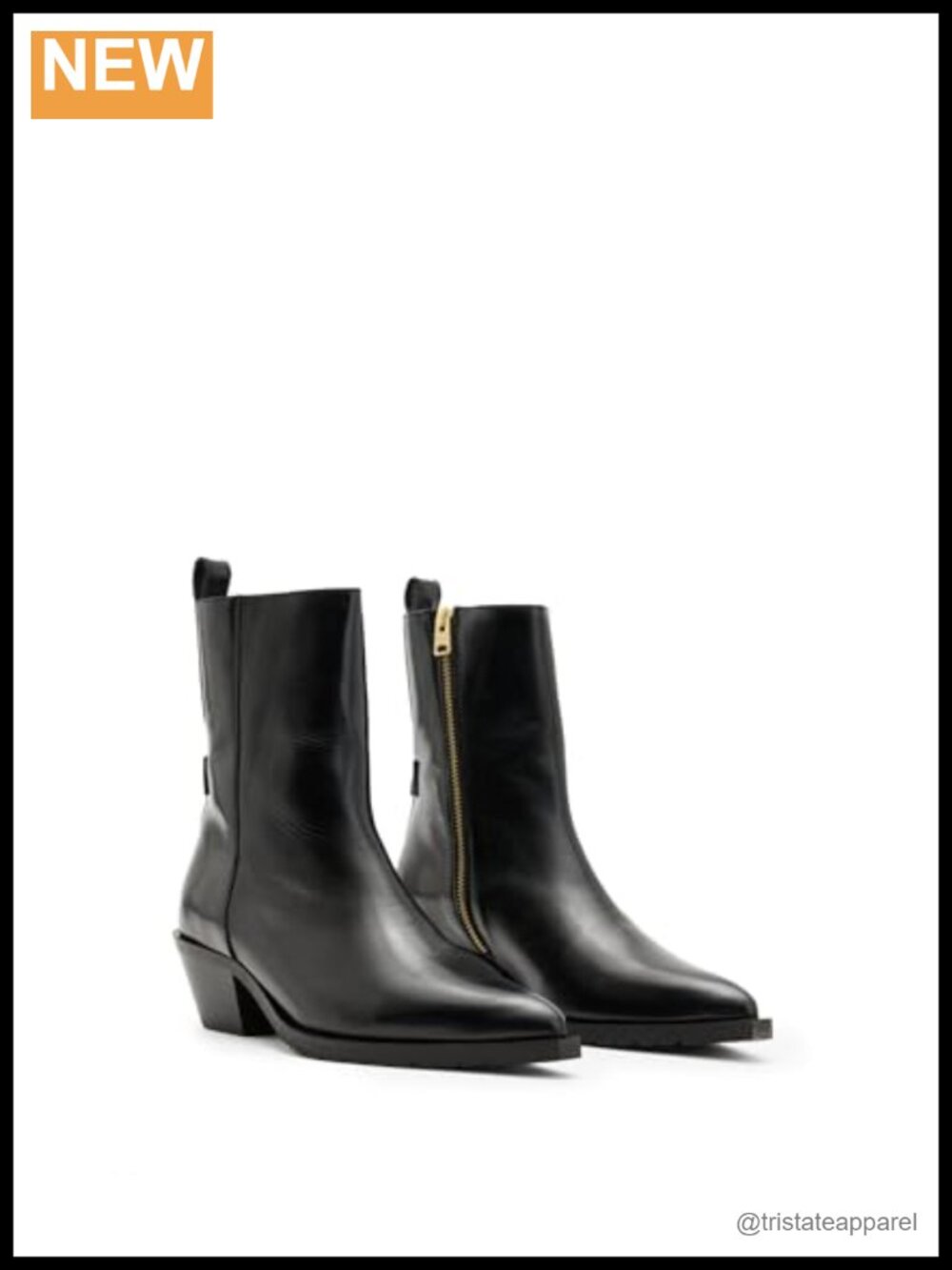 AllSaints Bazely Leather Mid-Calf Boots Women Pointed Toe Zip